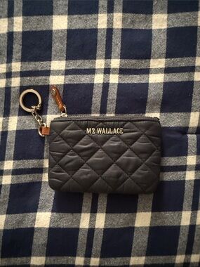 MZ WALLACE Quilted Key Pouch in Navy with Silver Hardware